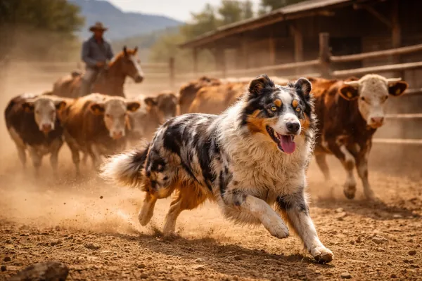 pastore australiano blue merle lavoro bestiame
